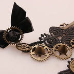 Steampunk Gear Bracelet with Finger Ring | Black & Khaki