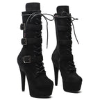 15cm Platform Ankle Boots - Lace-Up Dance Booties