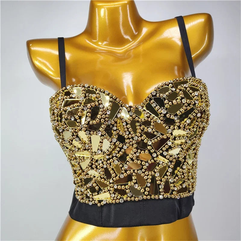 Rhinestone Beaded Bustier Bra Top | Stage & Party