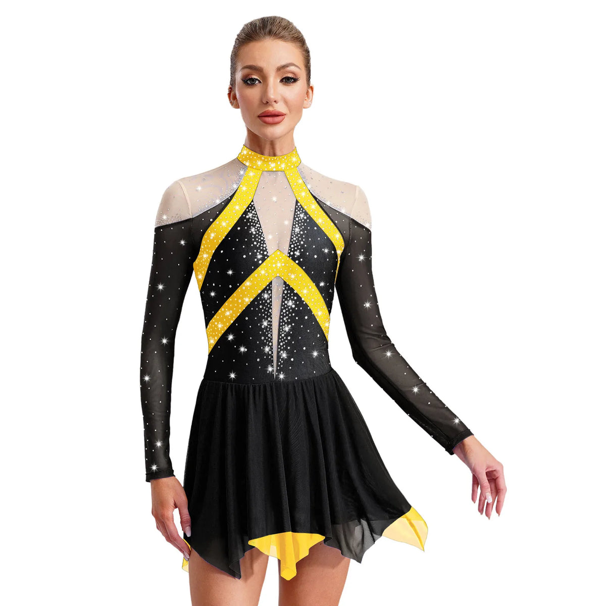 Rhinestone Mesh Skating Dress | Gradient | Built-In Brief