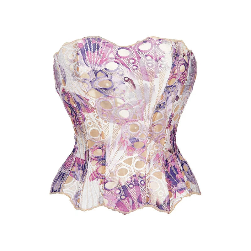 Floral Overbust Corset | Double-Layer Lace Hem | Vintage
