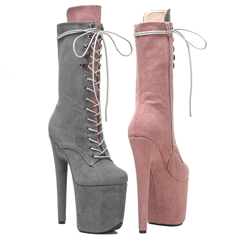 20cm Two-Tone Glitter Ankle Boots - Suede Platform Dance Boots