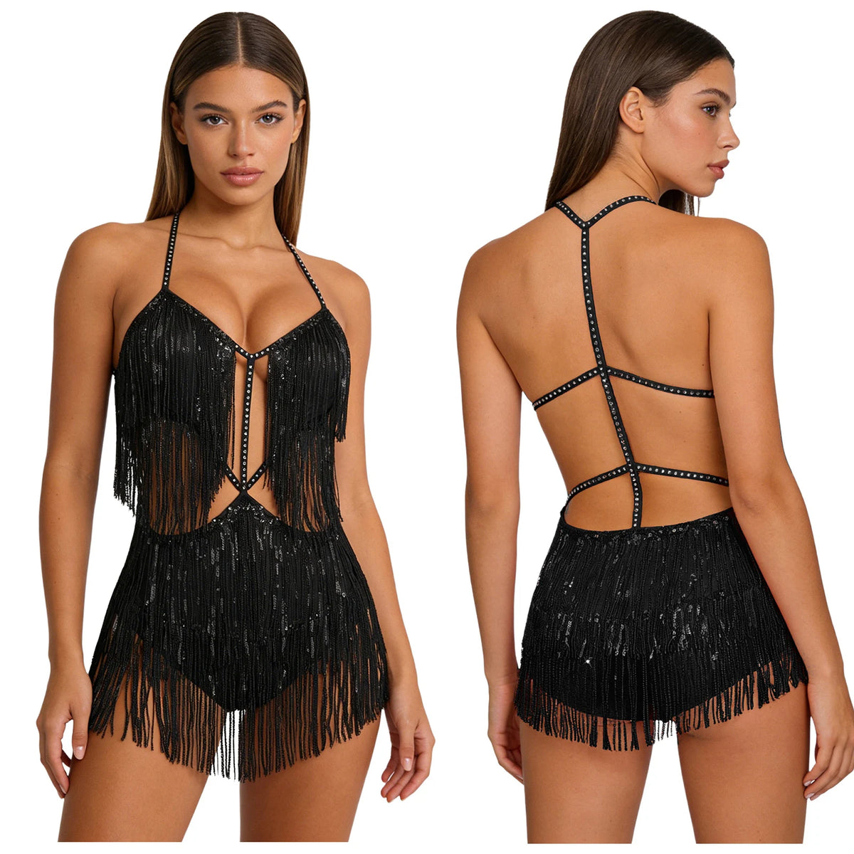 Starlight Tassel Sequin Latin Dance Bodysuit
