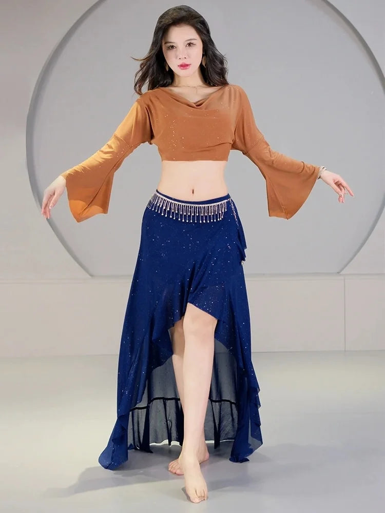 Flare Sleeve Belly Dance Set | Mesh Top & Slit Skirt