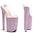 23cm Clear Glitter Platform Sandals - High Heel Dance Shoes