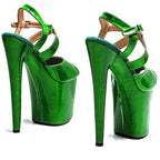 20CM Holographic Snakeskin Platform Pole Dance Heels - 8 Inch High Heel Performance Sandals