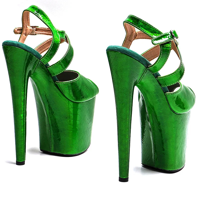 20CM Holographic Snakeskin Platform Pole Dance Heels - 8 Inch High Heel Performance Sandals