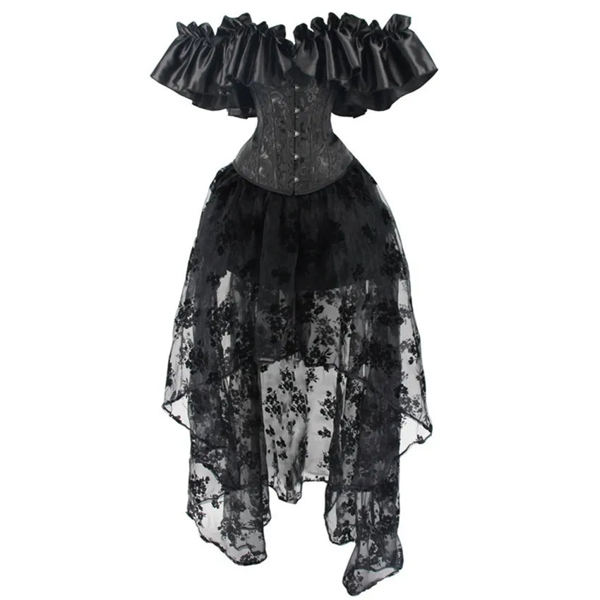 Off-Shoulder Overbust Corset | Black | Ruffle Trim