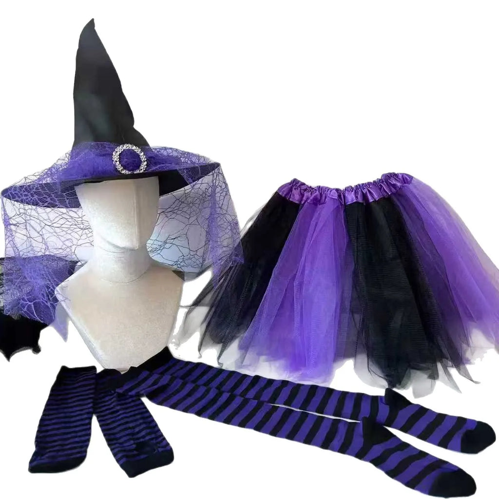 Witch Costume Set | Tutu Skirt, Hat, Stockings & Arm Warmers