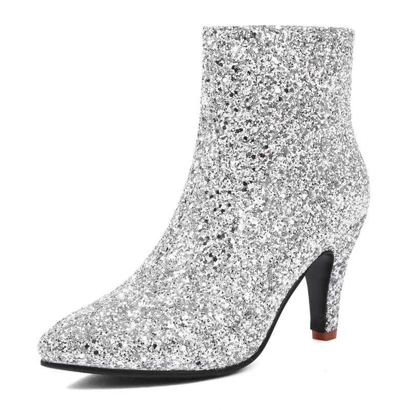 Sequin Ankle Boots | Pointed Toe | 8.5cm