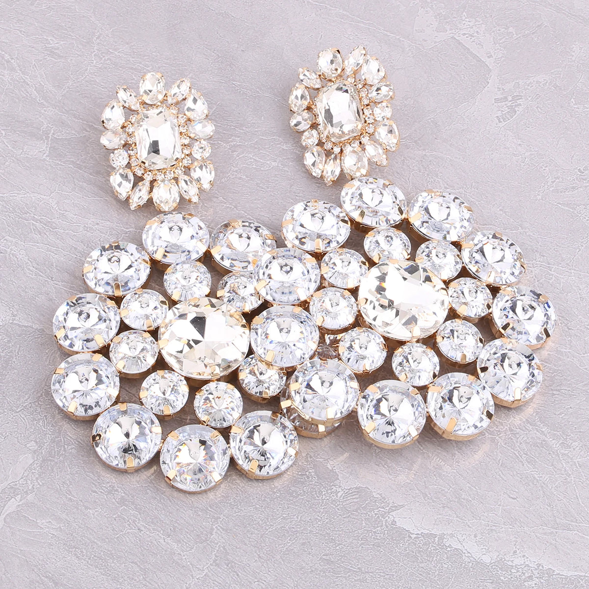 Rhinestone Drop Earrings | Round Sparkle | Clip or Pin