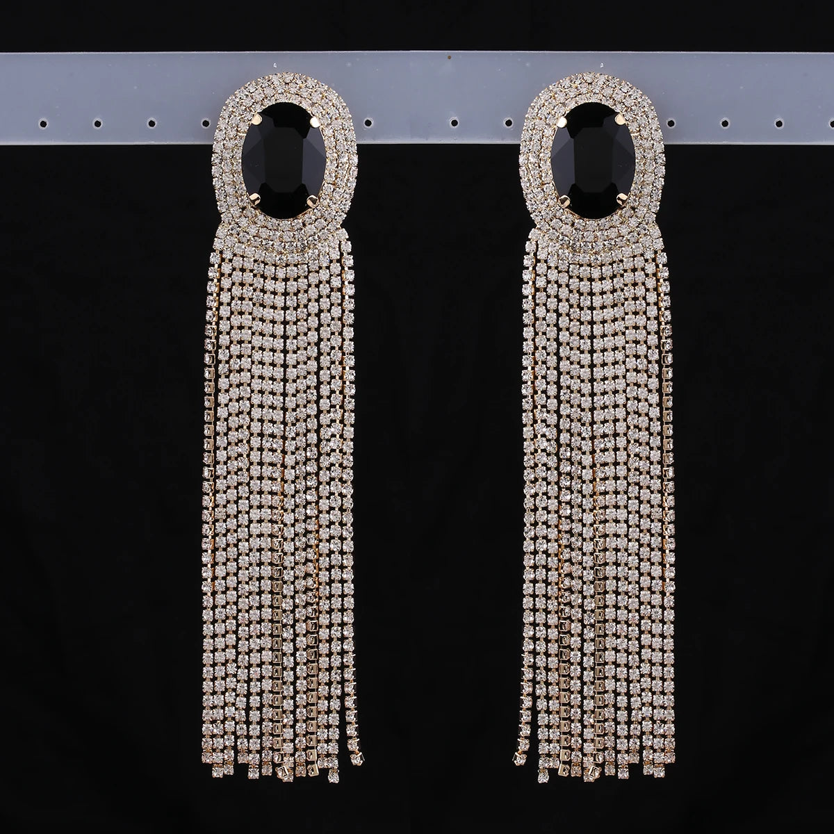 Long Rhinestone Drop Earrings | Clip or Pin