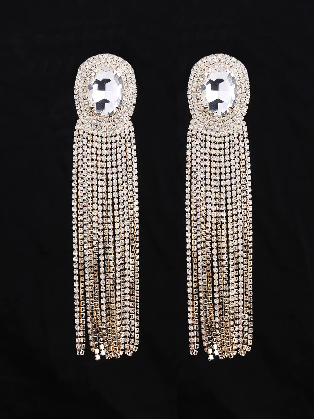 Long Rhinestone Drop Earrings | Clip or Pin