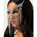 Rhinestone Chain Veil Mask | Crystal Face Jewelry | 15 Styles