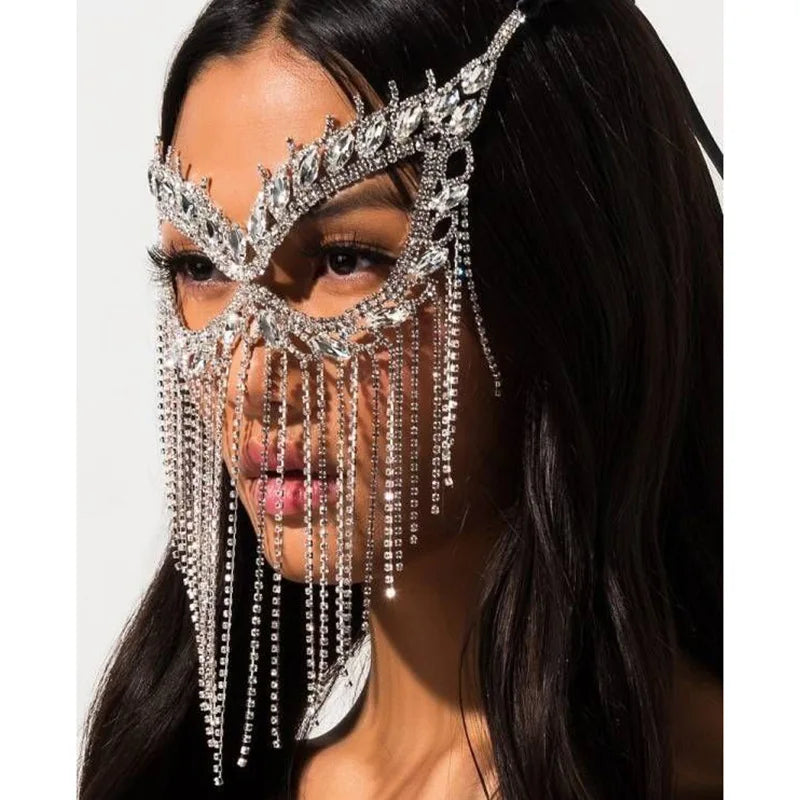 Rhinestone Chain Veil Mask | Crystal Face Jewelry | 15 Styles