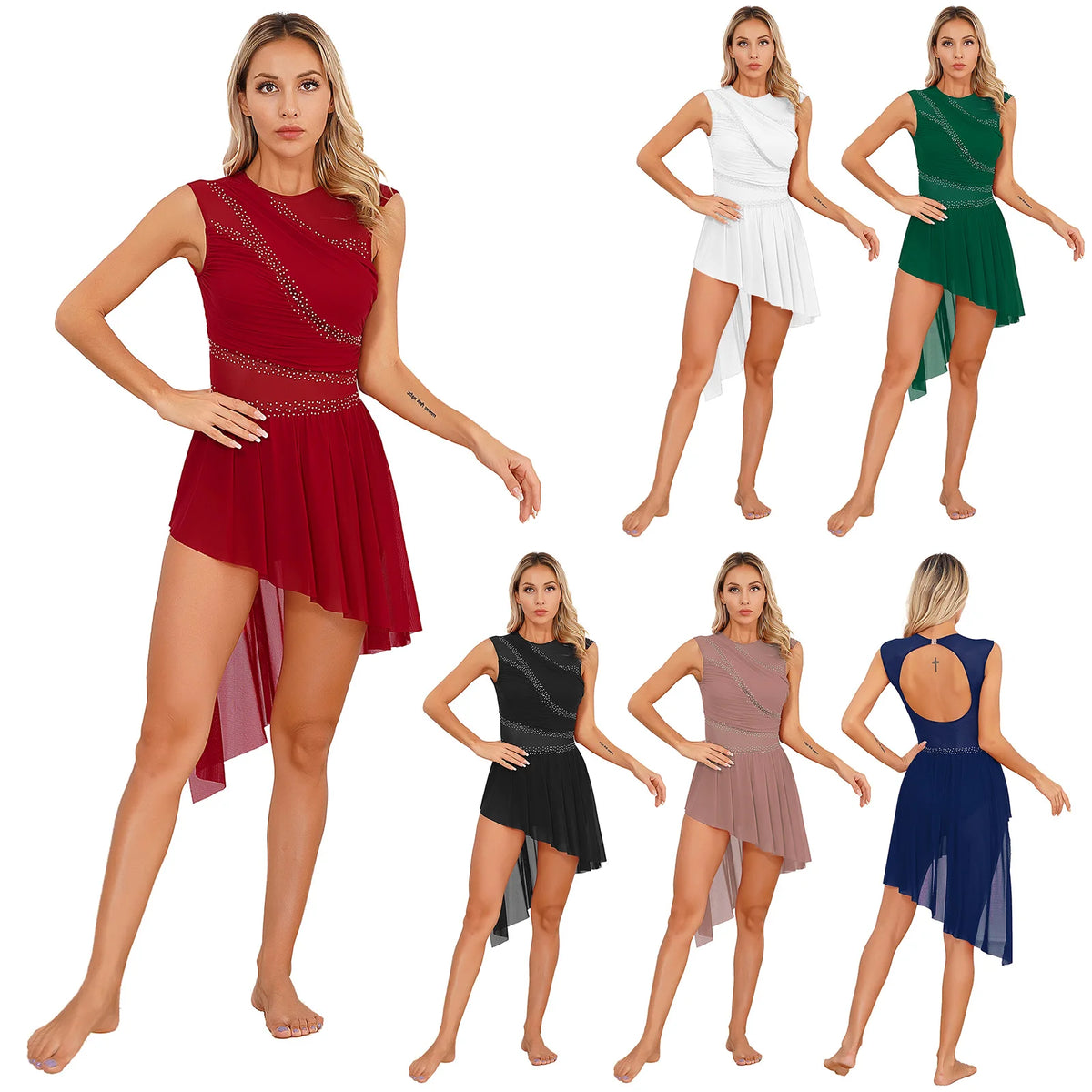 Rhinestone Dance Dress | Asymmetric Hem | Open Back