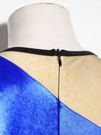 Color Block Metallic Unitard | Long Sleeve Rhinestone | Back Zip | Gymnastics Performance