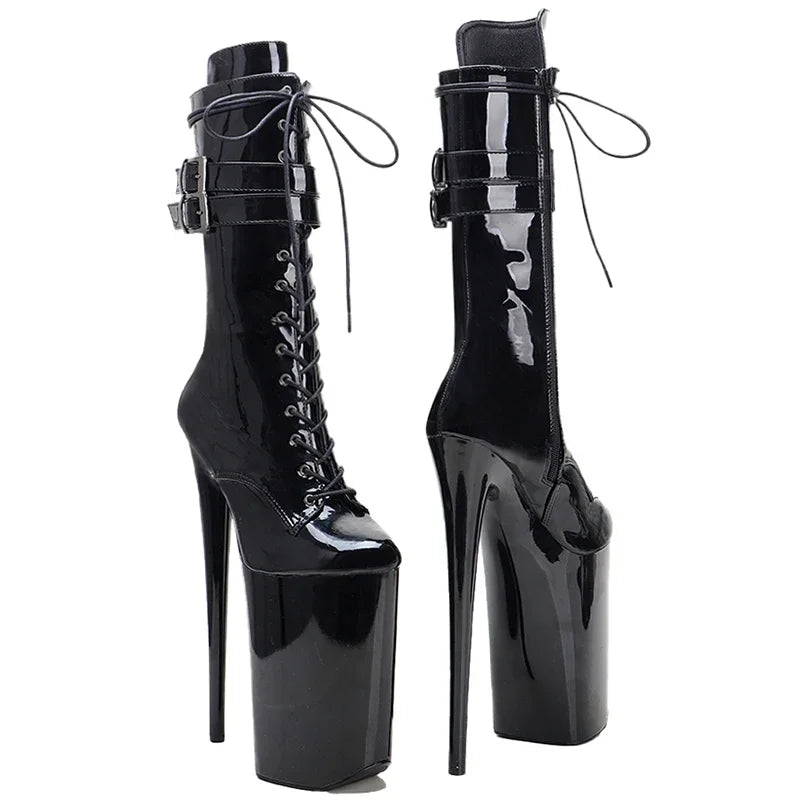 9-Inch Patent Platform Ankle Boots | Lace-Up