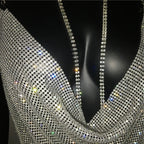 Rhinestone Mini Dress - Sheer Sequin Bodycon Dress with Asymmetric Neckline