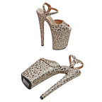 23cm Glitter Platform Sandals - Leopard Print Dance Heels