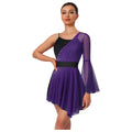 Women's Color-Block Flare Sleeve Dance Dress | Asymmetric Mesh Hem & Built-In Briefs