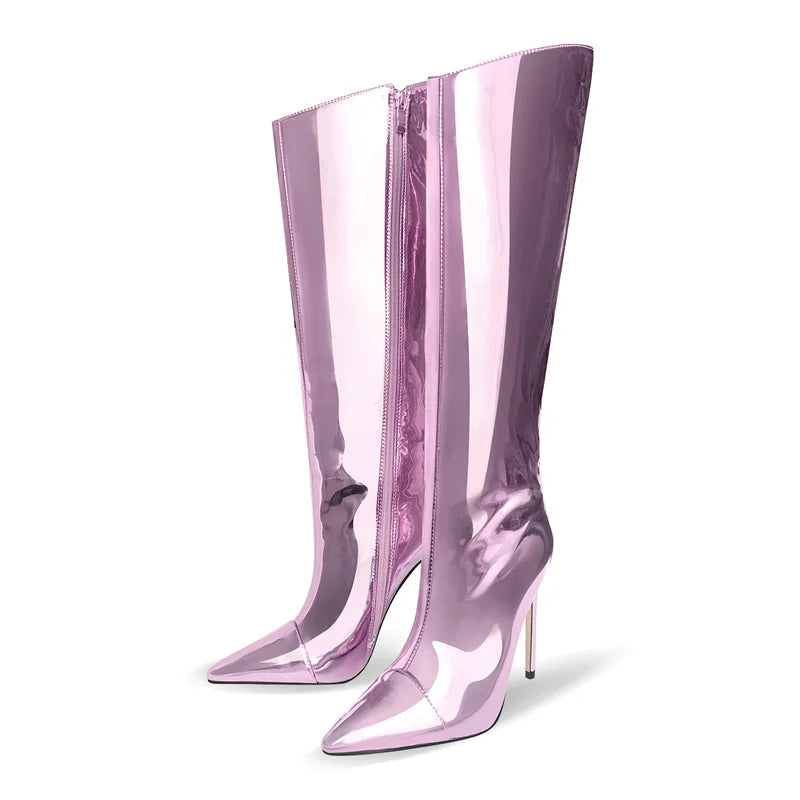 Metallic Knee-High Boot | Stiletto | Rose Gold, Gold & Pink
