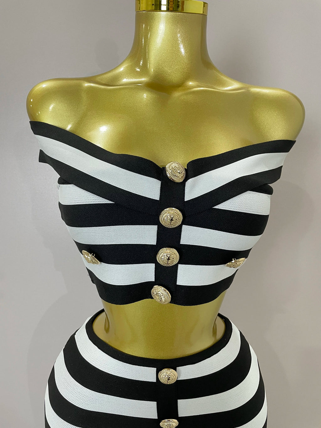 Stripe Button Two-Piece Set | Crop Top & Skirt | Stage