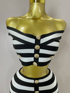 Stripe Button Two-Piece Set | Crop Top & Skirt | Stage
