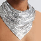 Edgy Metal Punk Bandana Neck Scarf - Chainmail Style Festival & Nightlife Accessory