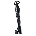 Rhinestone & Tassel Over-the-Knee Platform Boots | 15cm Block Heel | Black