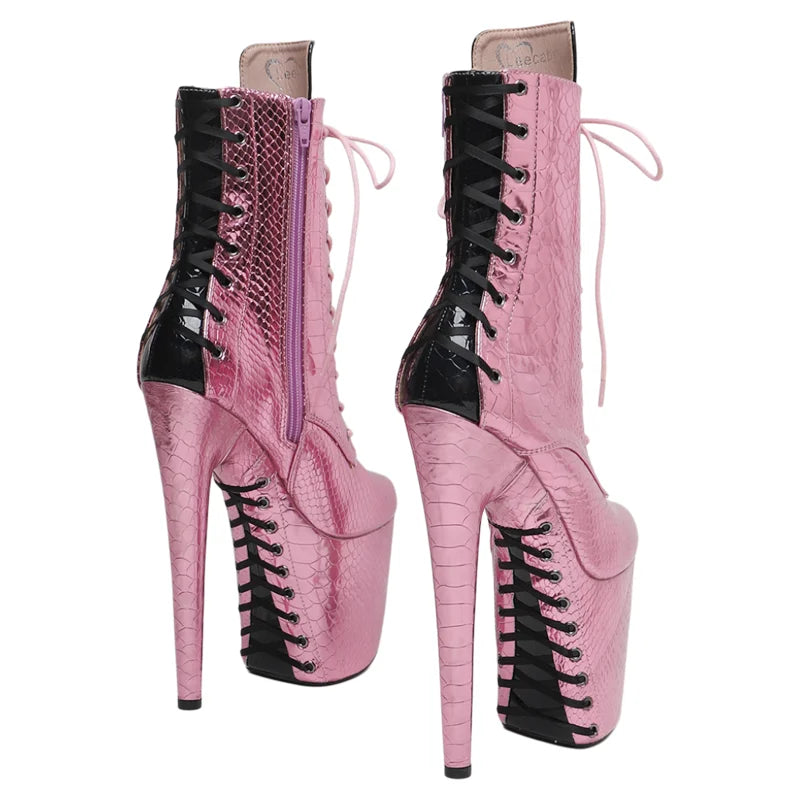 8-Inch Snake Print Platform Ankle Boots - Pole Dance Boots