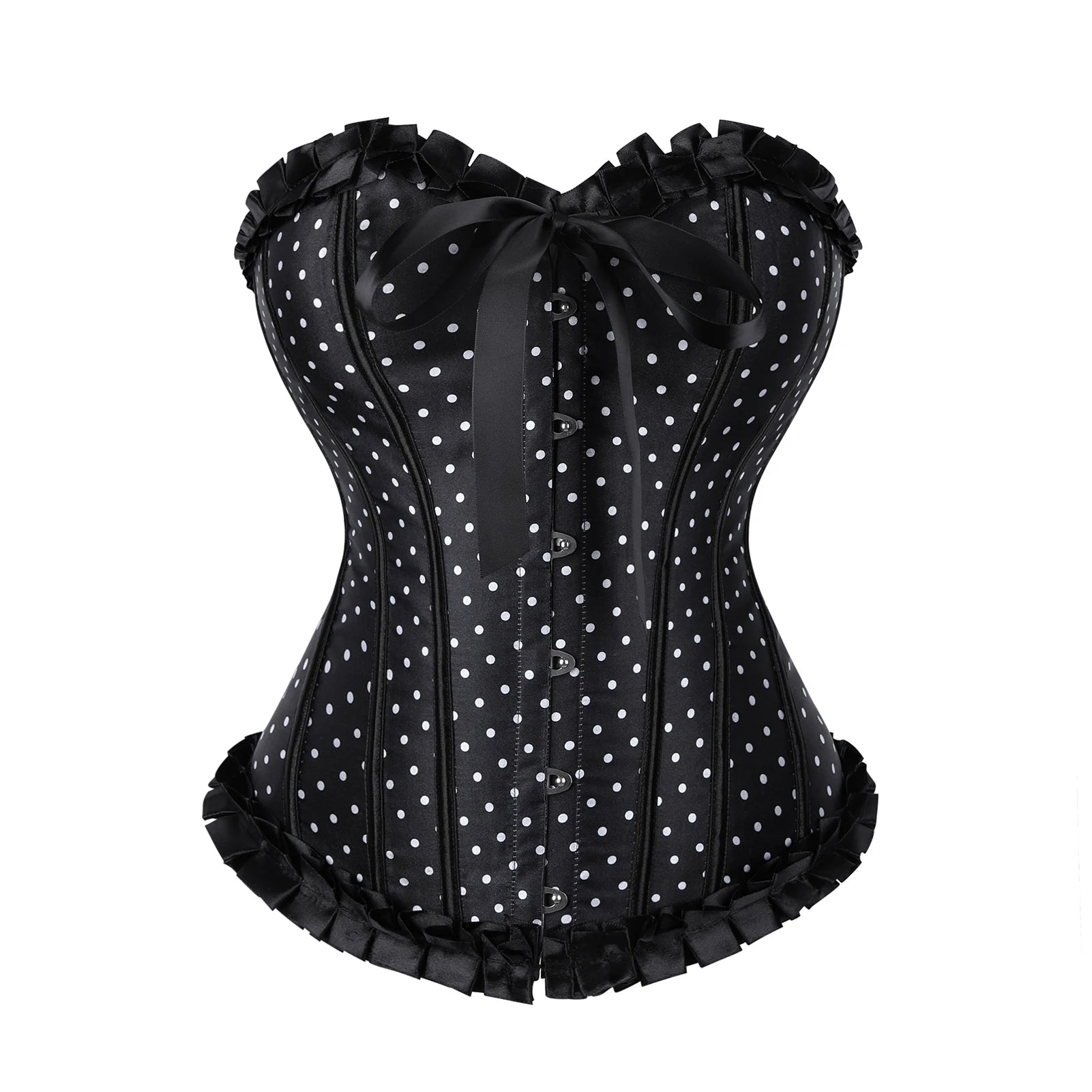 Polka Dot Satin Overbust Corset | Bow & Lace Trim | Vintage