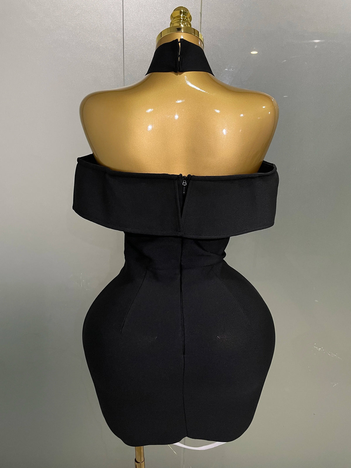 Off-Shoulder Bandage Mini Dress | 3D Rose Appliqué | Black