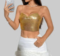 Metallic Sequin Chain Crop Top - Deep V-Neck Backless