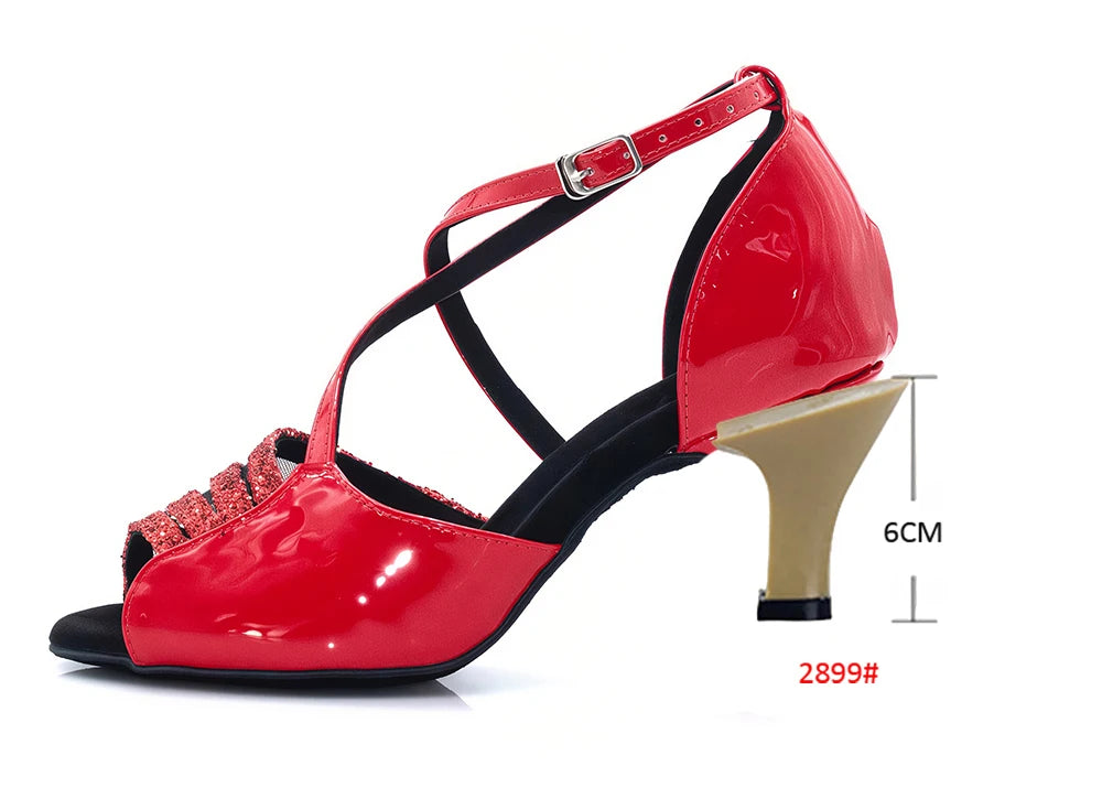 Latin Dance Heels | Red Glitter | Multi-Height