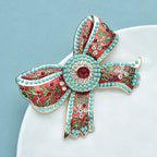 Vintage-Inspired Enamel Bowknot Brooch | Rhinestone | Statement Pin