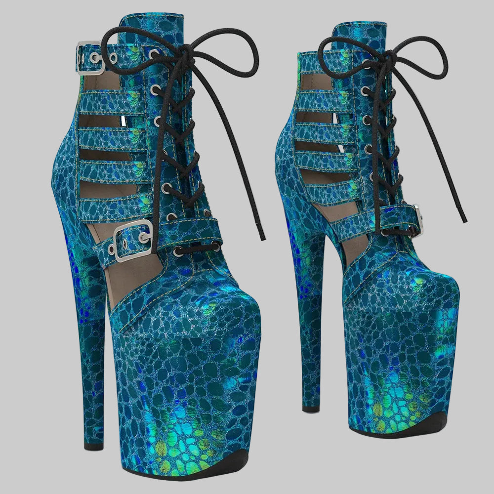 Holographic 8-Inch Platform Pole Dance Ankle Boots