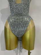 Silver Diamond Tassel Bodysuit | Stage & Club