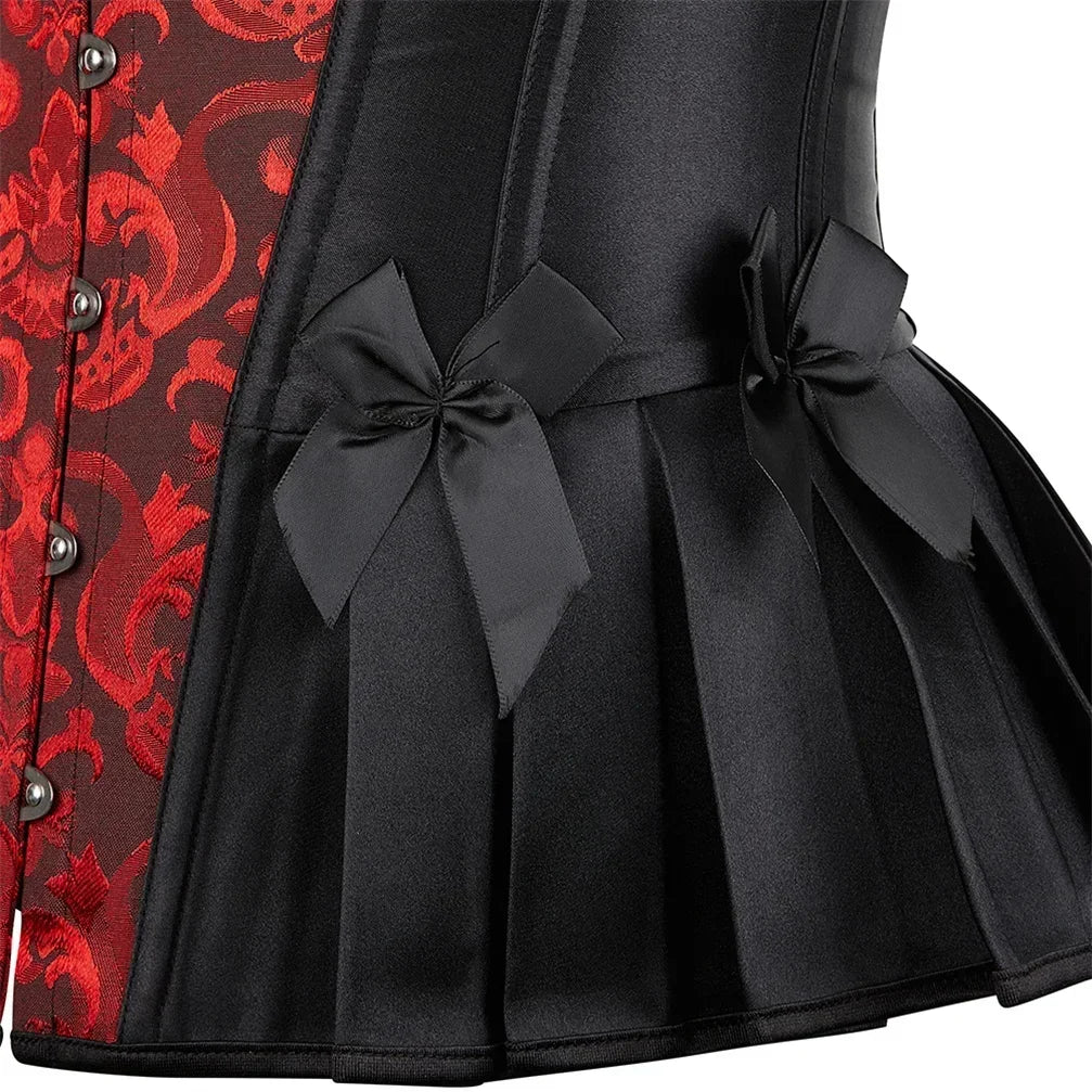 Brocade Overbust Corset | Peplum Ruffle | Steampunk & Burlesque | XS–7XL