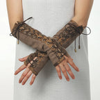 Steampunk Arm Warmers | Lace-Up Fingerless | Elbow Length