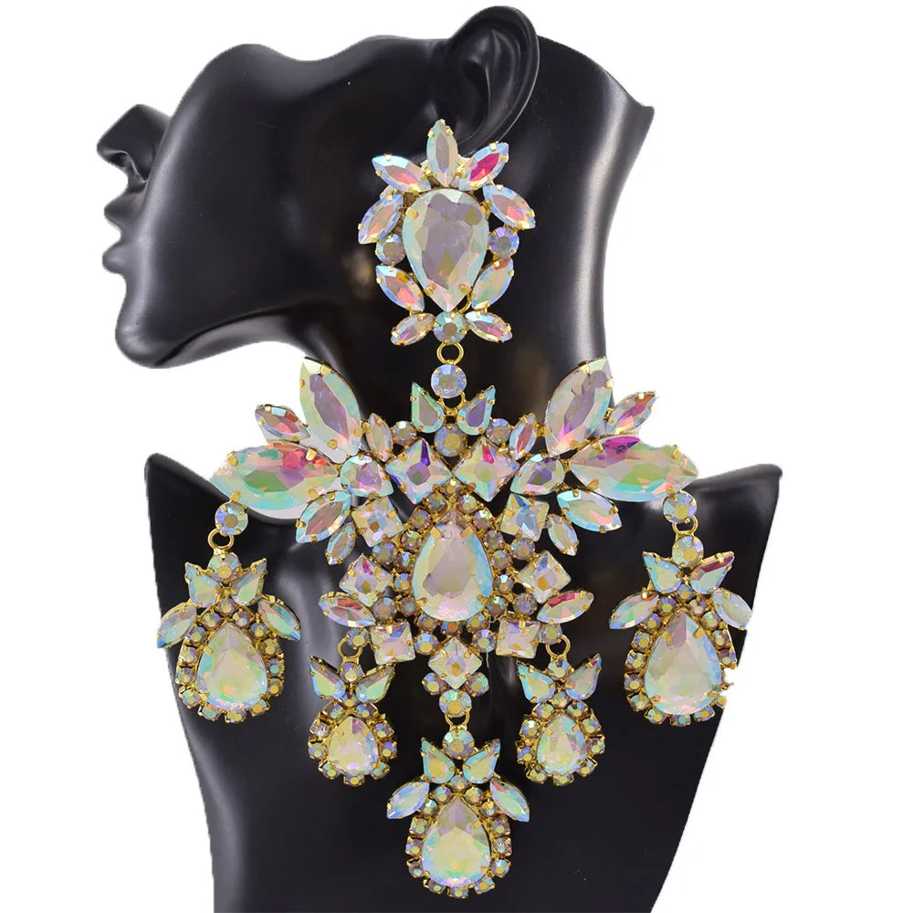 Oversized Rhinestone Dangle Earrings | 12×20.8cm