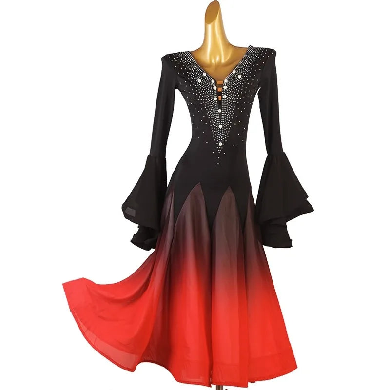 Ombre Ballroom Dance Dress | Bell Sleeves | 5 Colors | XXXXS-XXL