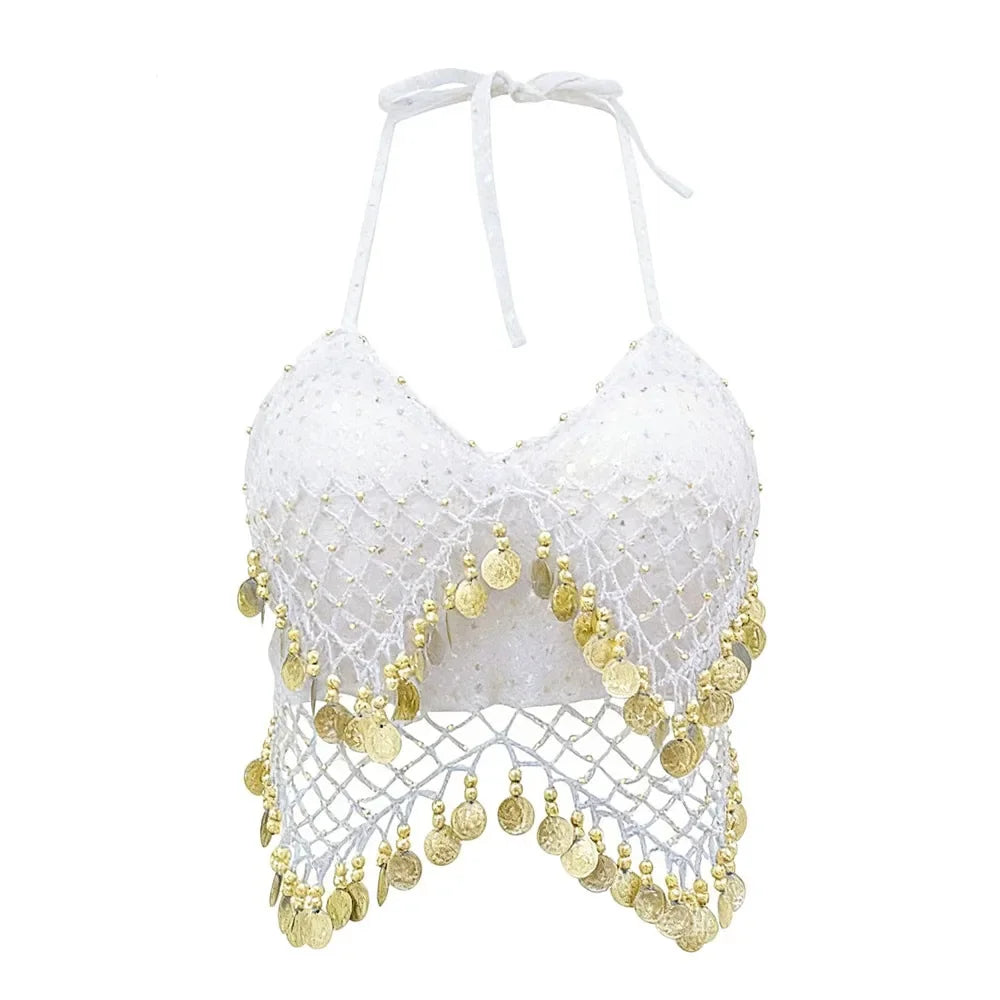 Beaded Coin Tassel Belly Dance Bra | Adjustable | Belly Dance & Stage | One Size