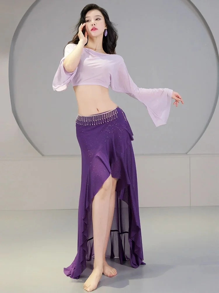 Flare Sleeve Belly Dance Set | Mesh Top & Slit Skirt