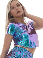Holographic Metallic Crop Top | Short Sleeve | 8 Colors