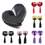 Sequin Heart Tassel Nipple Covers - Reusable Self-Adhesive Pasties for Performers
