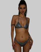 Lace-Up Bikini Set with Skirt - High Waist Swimwear