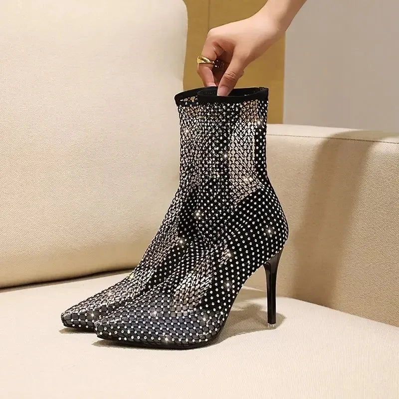 Rhinestone Mesh Sock Boots | Stiletto | OTK & Ankle | 6cm & 9cm