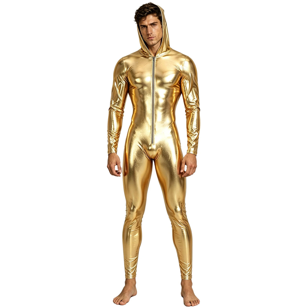 Men’s Metallic Jumpsuit | Hooded Zip-Front