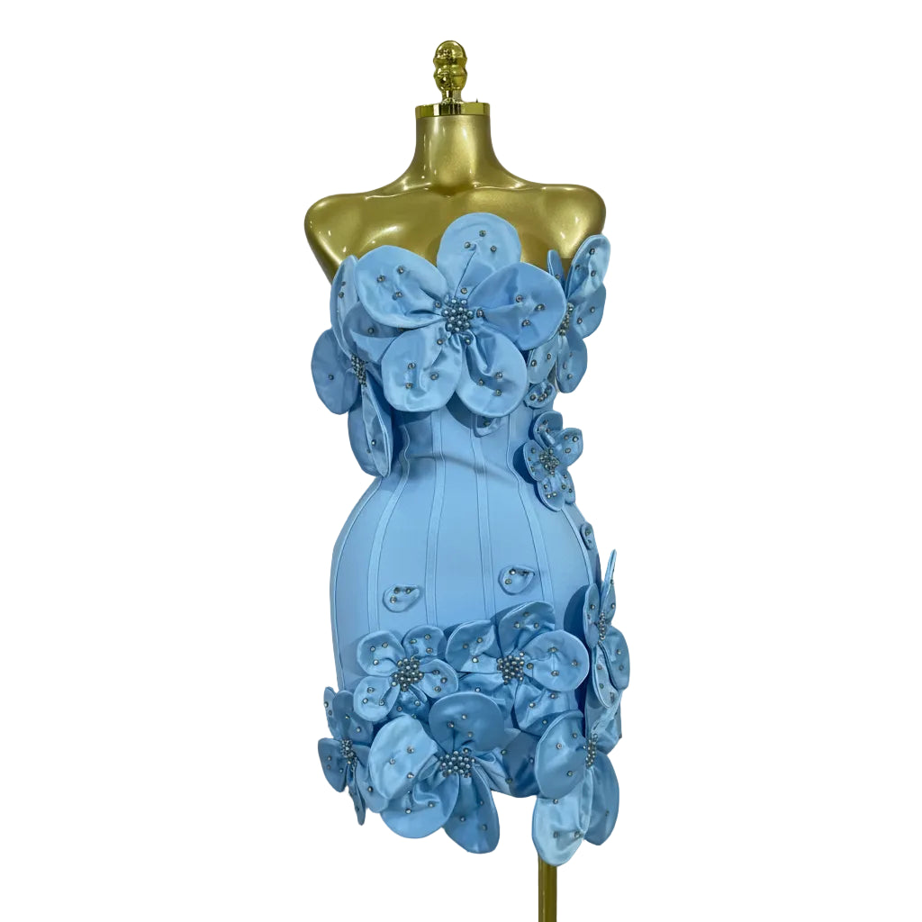 3D Beaded Flower Strapless Mini Dress | Luxury | Pageant